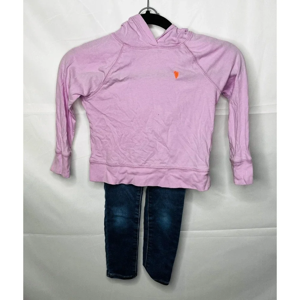 H&M Hoodie and Jeans Set Girls 5 Pink Blue Heart Casual School Outfit Gorpcore